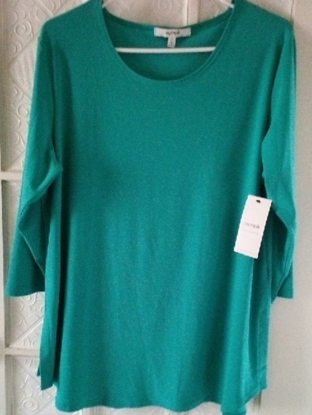 Sympli Teal Tunic Scoop Neck Three-Quarter Sleeve